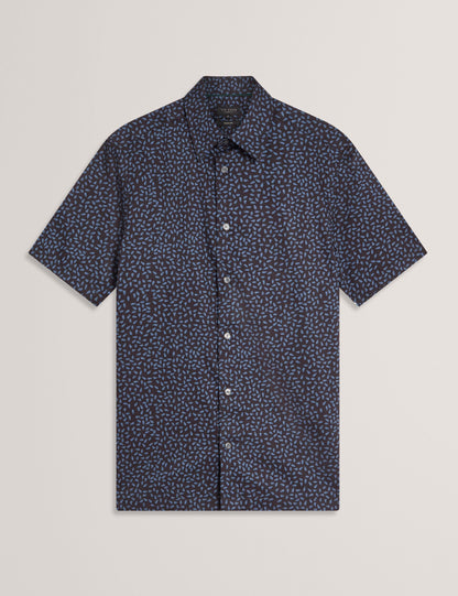 Ted Baker Campden Mini Leaf Print Short Sleeve Cotton Shirt