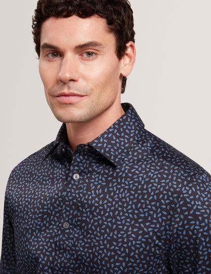 Ted Baker Blockly Mini Leaf Print Long Sleeve Cotton Shirt