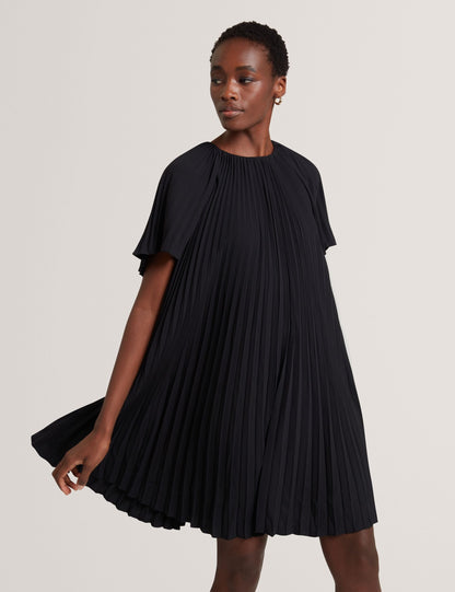 Ted Baker Convala Pleated Short Sleeve Aline Mini Dress In Black Women's