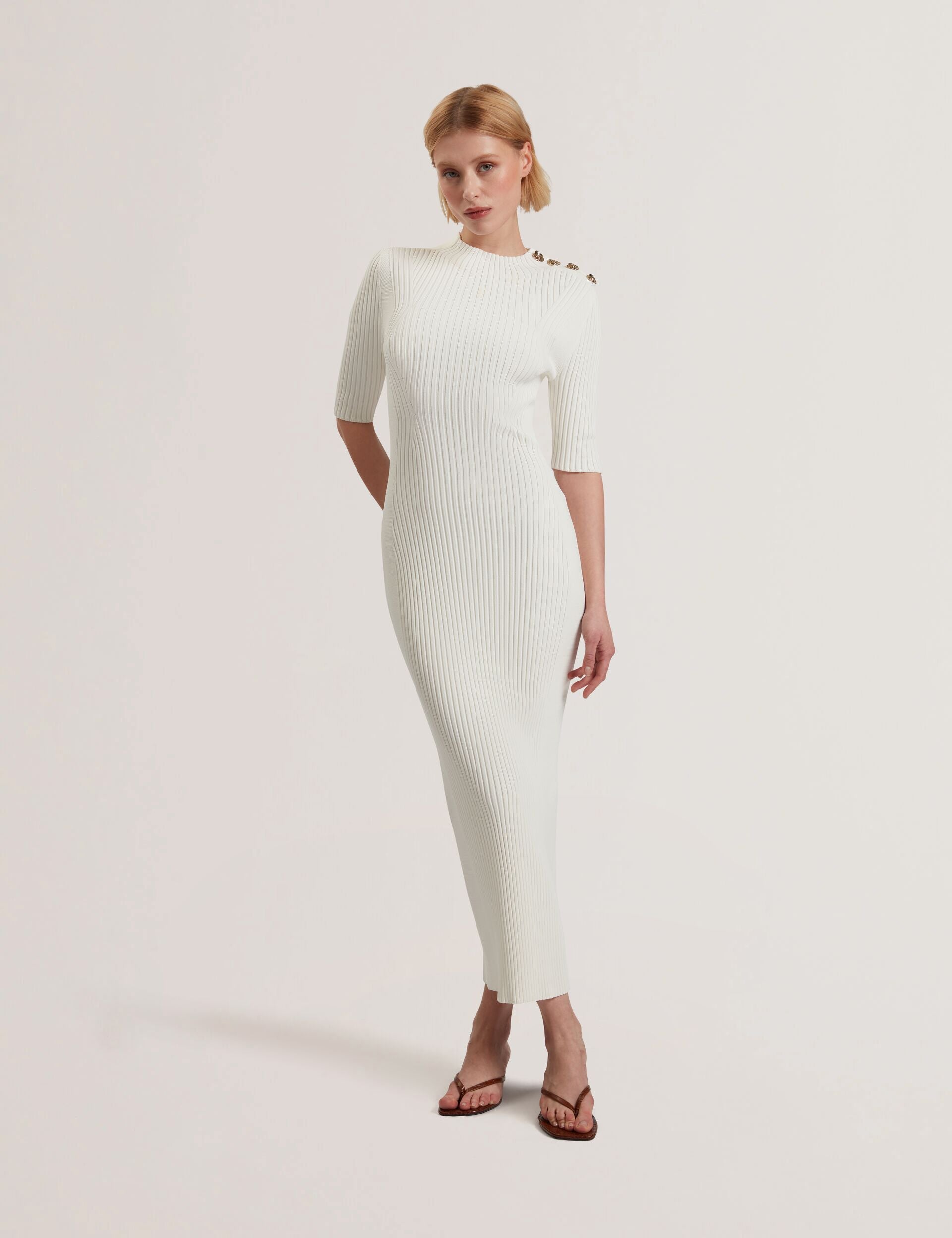 Ted Baker Candiic Rose Button Knitted Bodycon Midi Dress Women's