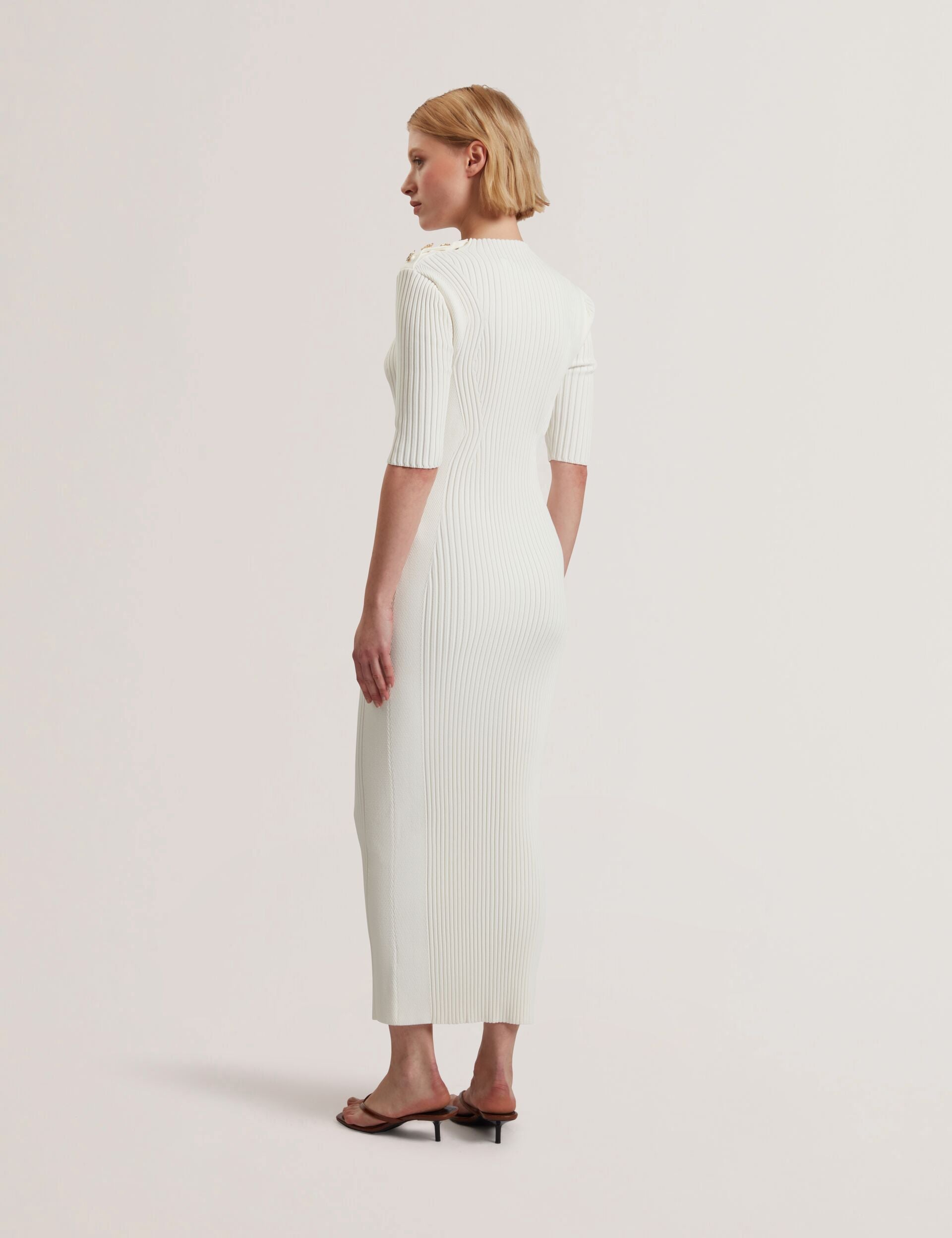 Ted Baker Candiic Rose Button Knitted Bodycon Midi Dress Women's