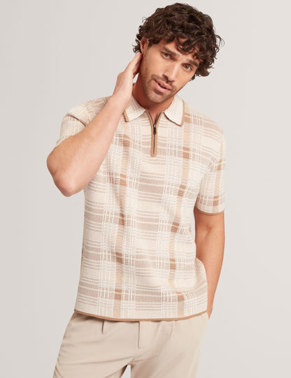 Ted Baker Halpirt Checked Zip Neck Cotton Knit Polo