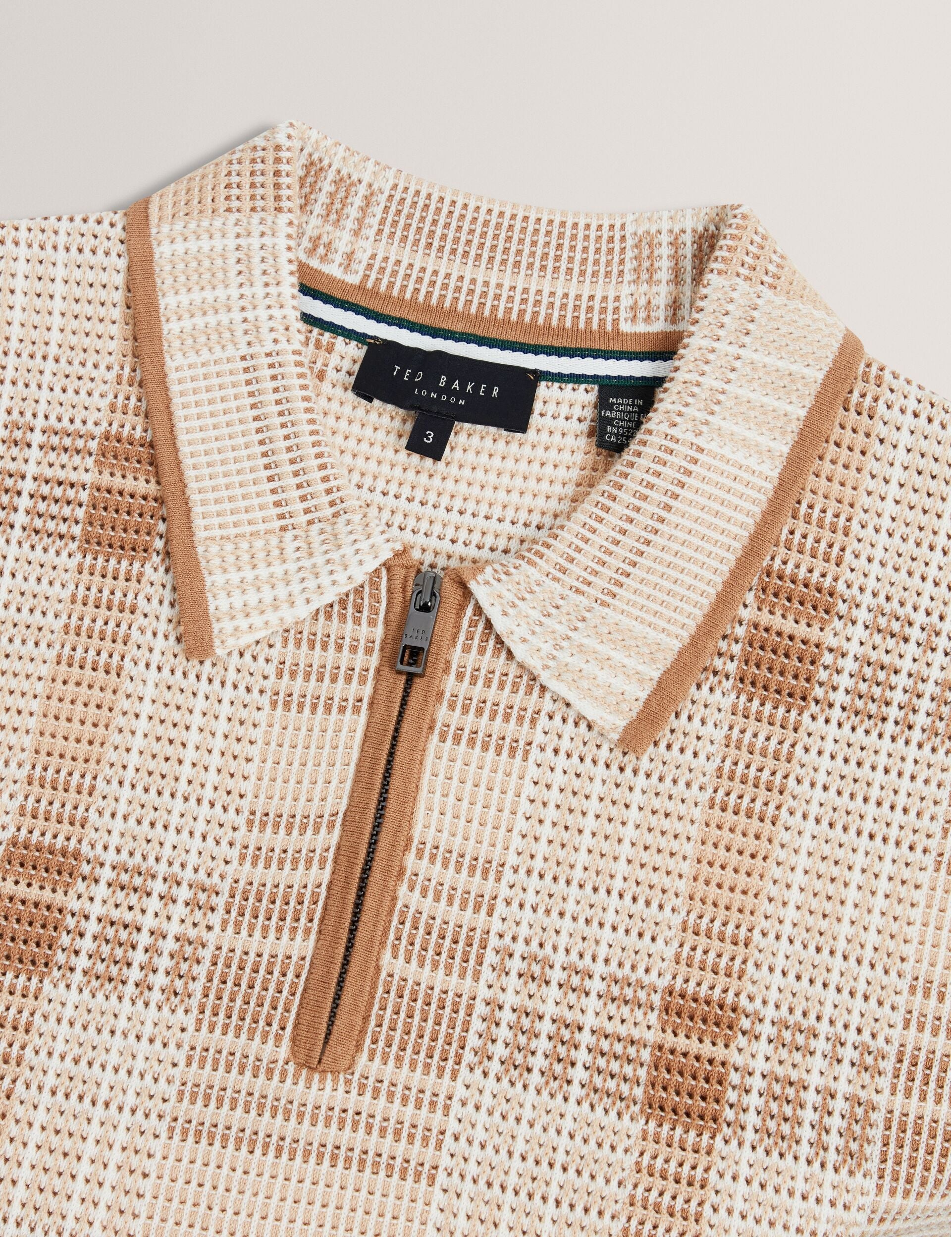 Ted Baker Halpirt Checked Zip Neck Cotton Knit Polo
