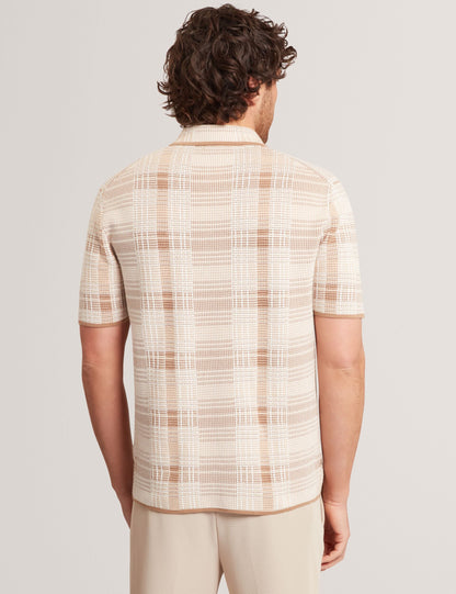 Ted Baker Halpirt Checked Zip Neck Cotton Knit Polo