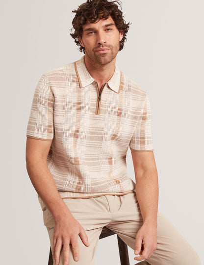 Ted Baker Halpirt Checked Zip Neck Cotton Knit Polo
