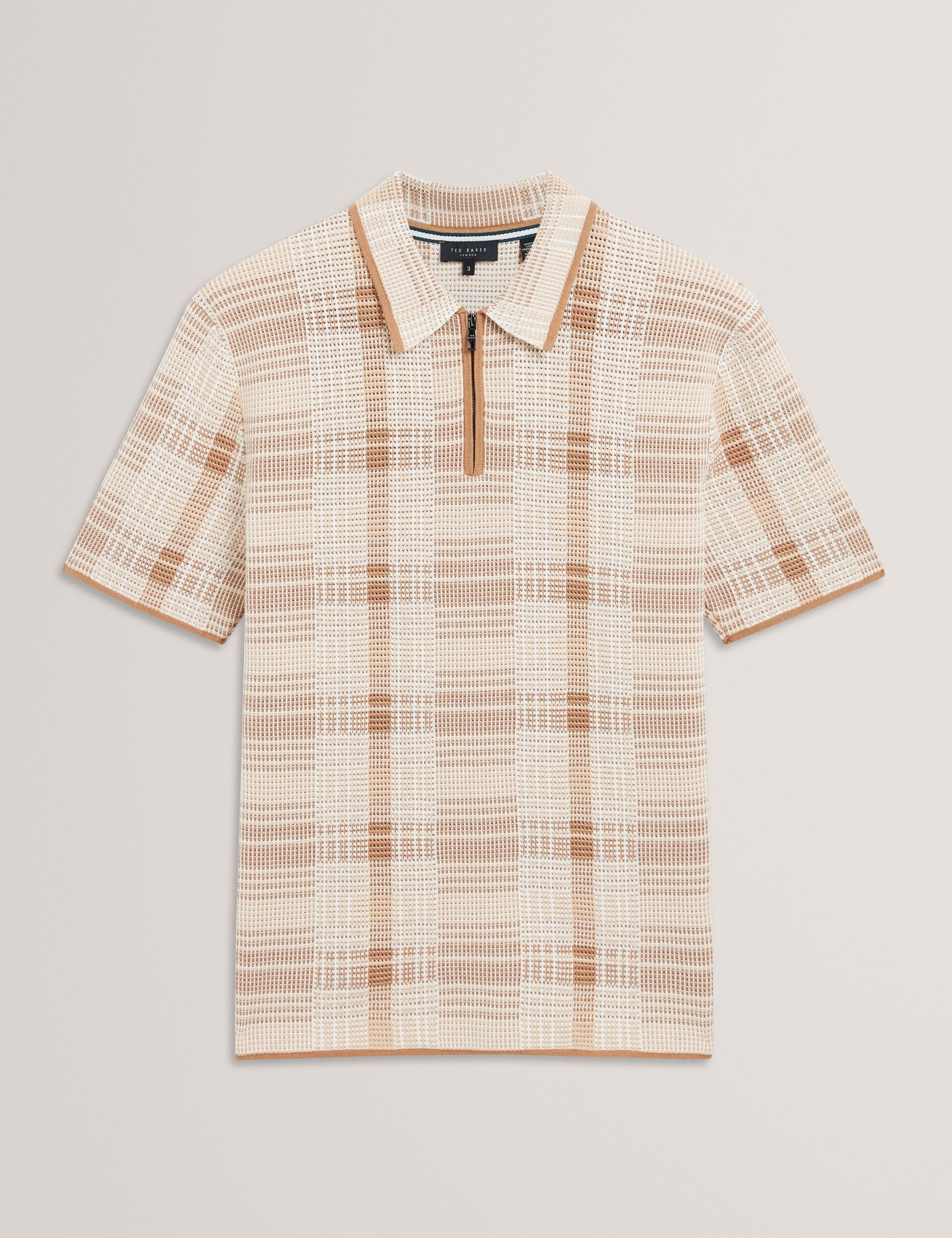 Ted Baker Halpirt Checked Zip Neck Cotton Knit Polo