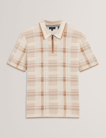 Ted Baker Halpirt Checked Zip Neck Cotton Knit Polo