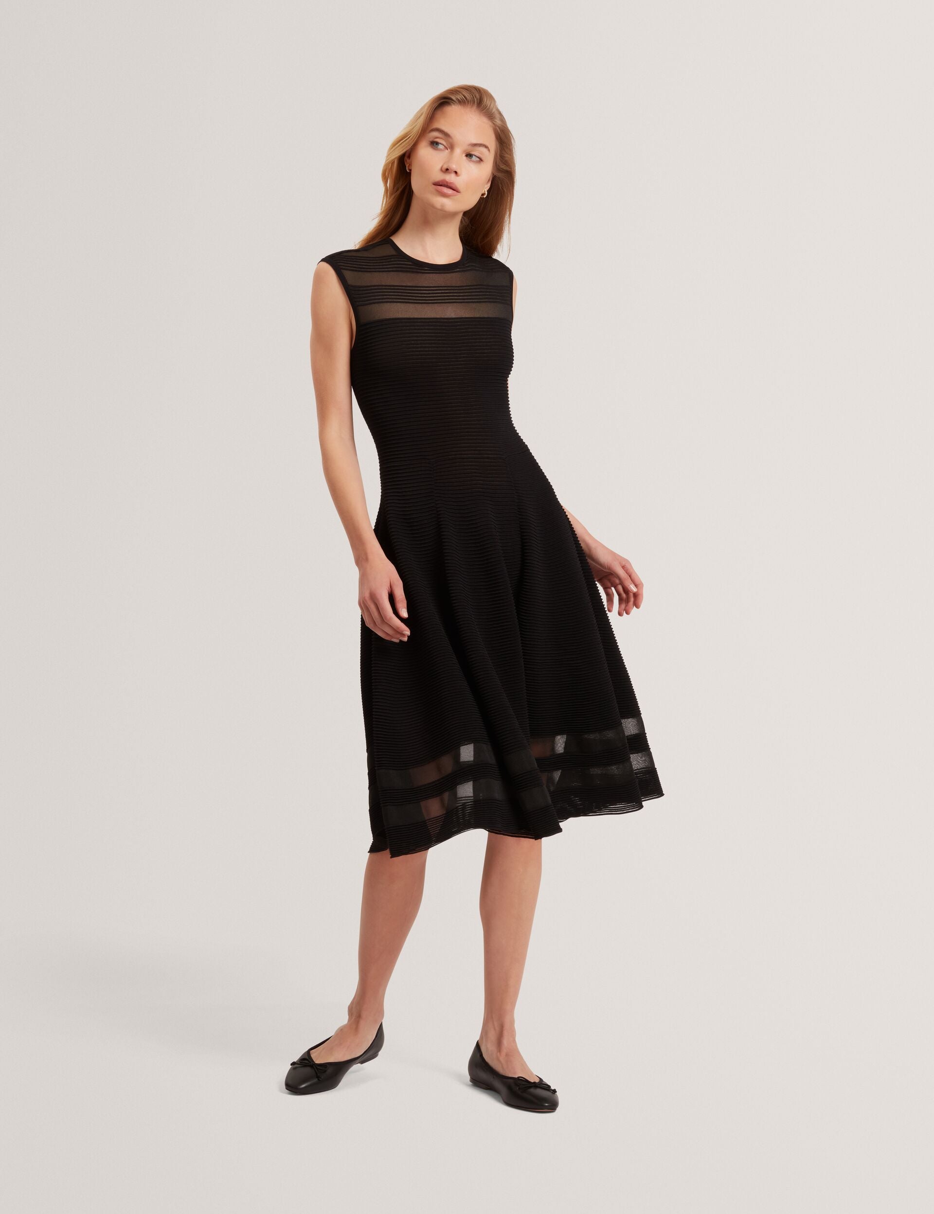 Ted Baker Suusaan Sheer Panel Ribbed Knit Skater Dress Women's
