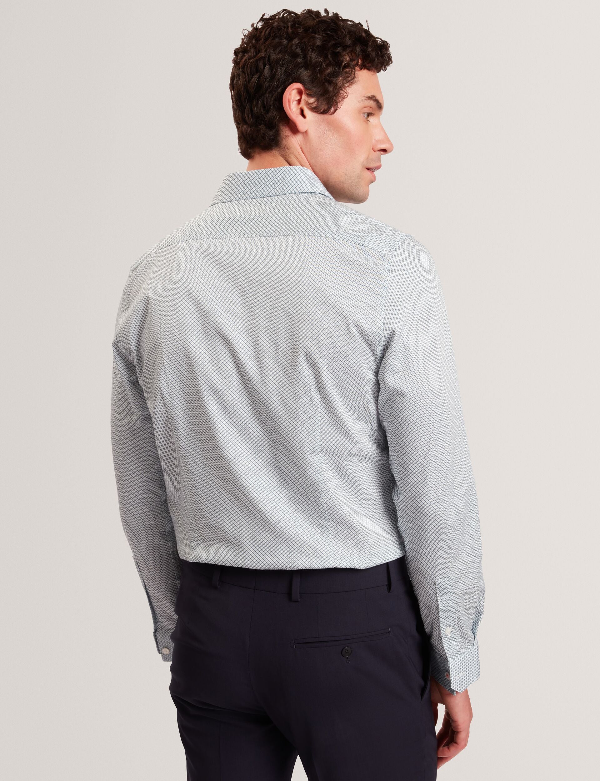 Ted Baker Olweno Micro Geo Print Long Sleeve Slim Shirt