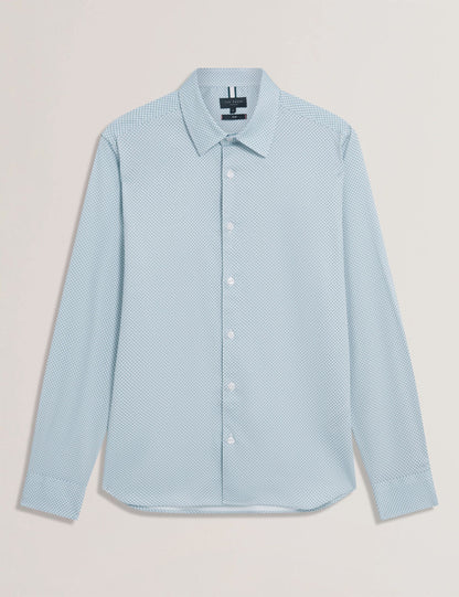 Ted Baker Olweno Micro Geo Print Long Sleeve Slim Shirt