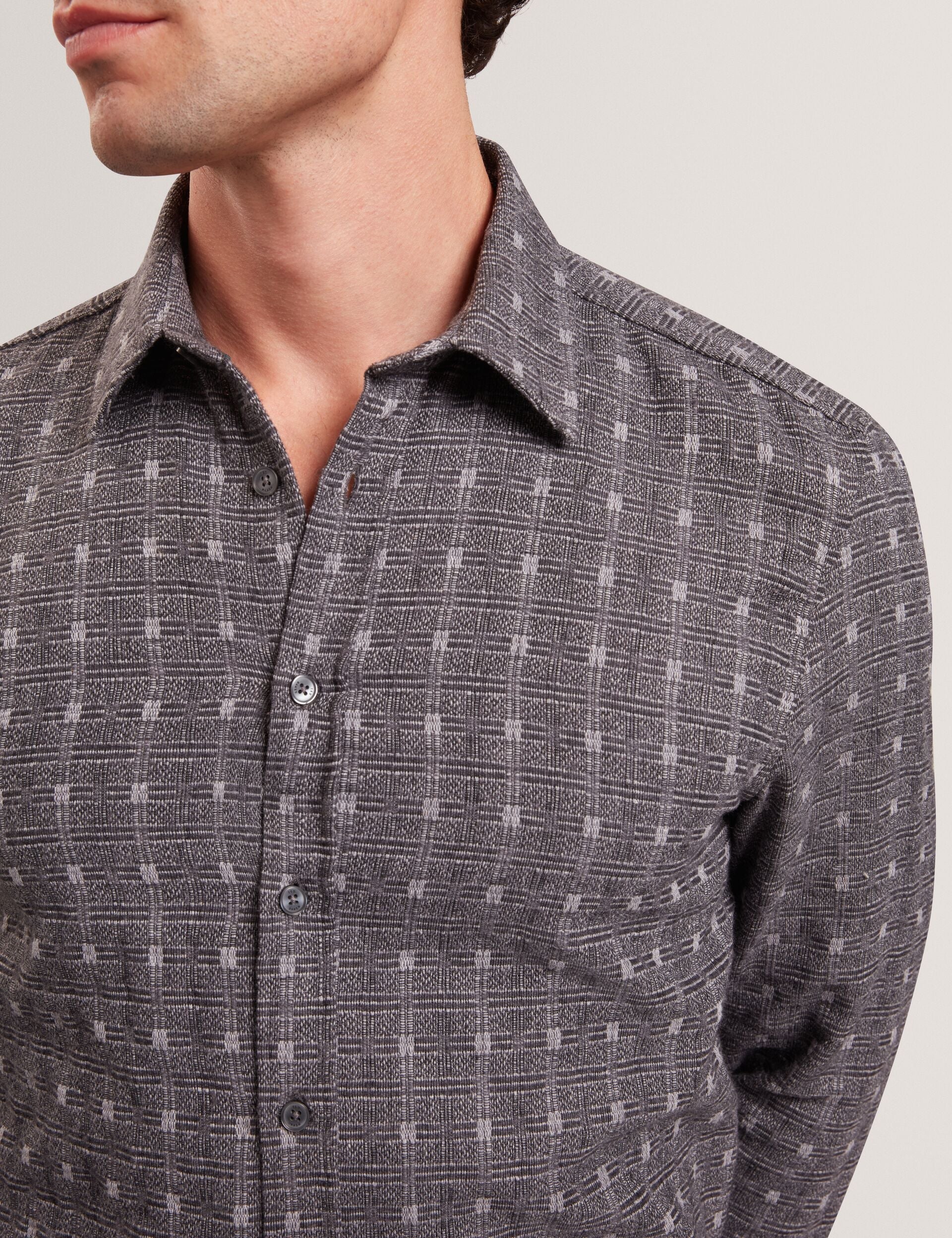 Ted Baker Vyser Jacquard Check Woven Long Sleeve Shirt