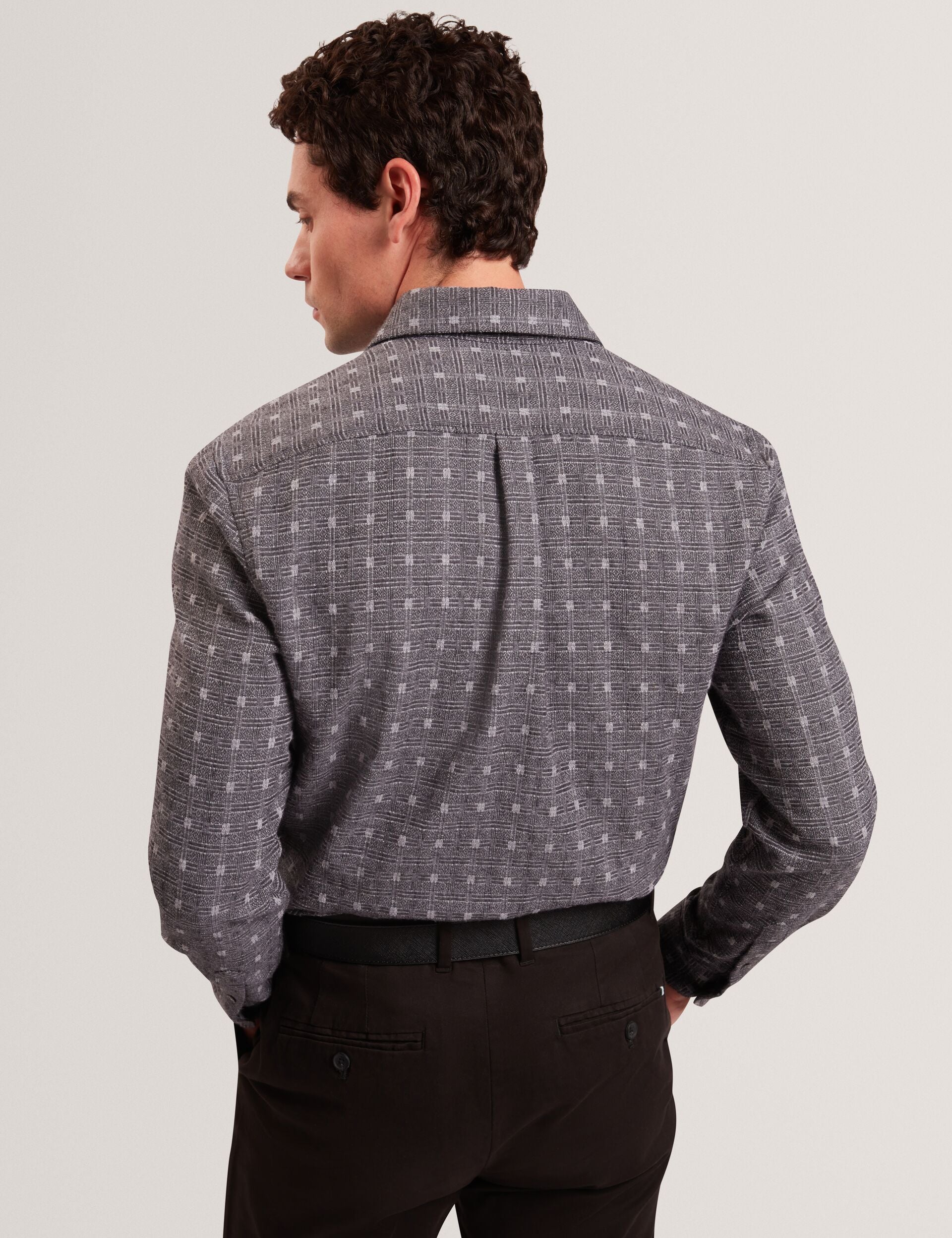 Ted Baker Vyser Jacquard Check Woven Long Sleeve Shirt