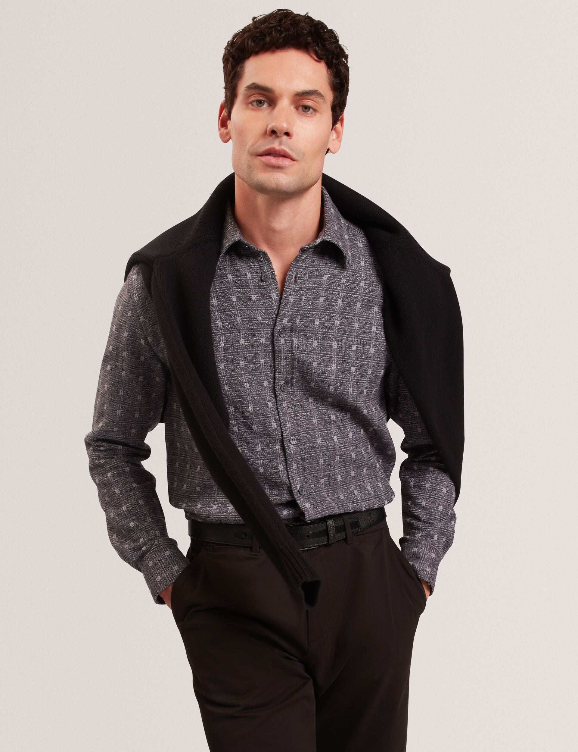 Ted Baker Vyser Jacquard Check Woven Long Sleeve Shirt