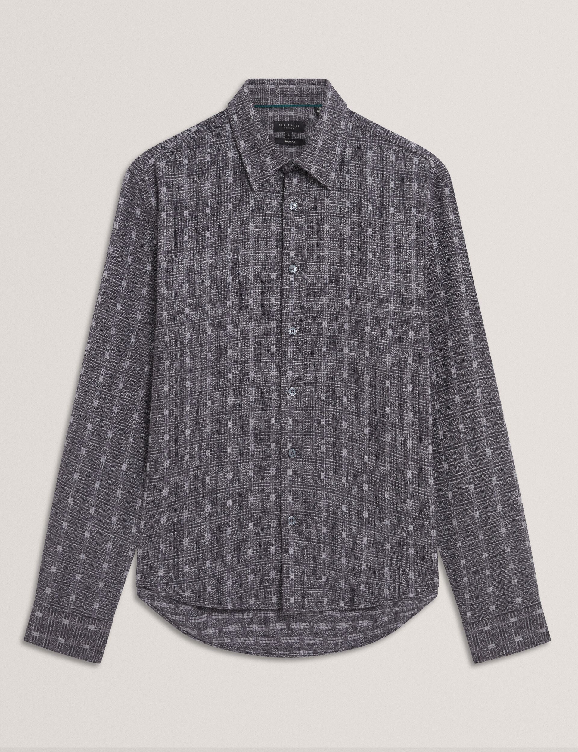 Ted Baker Vyser Jacquard Check Woven Long Sleeve Shirt