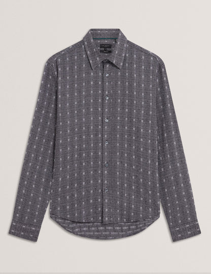 Ted Baker Vyser Jacquard Check Woven Long Sleeve Shirt