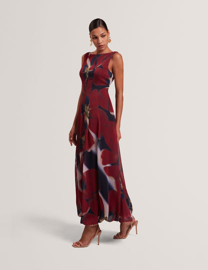 Ted Baker Laynia Red Blooms Bubble Hem Midaxi Dress Women's
