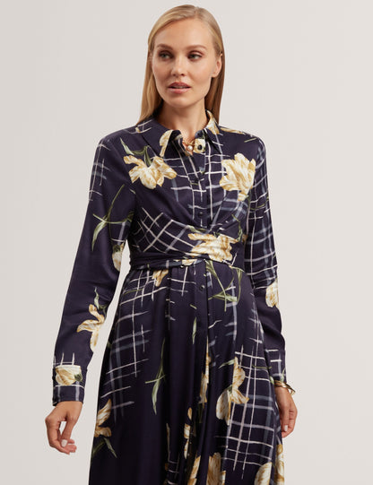 Ted Baker Maylia Floral Check Wrap Front Shirt Dress Women's