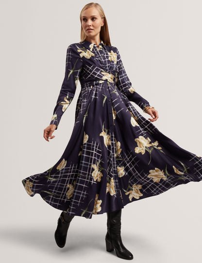 Ted Baker Maylia Floral Check Wrap Front Shirt Dress Women's