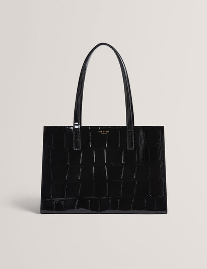 Ted Baker Welona Patent Croc Elongated Icon Tote Bag In Black Women's