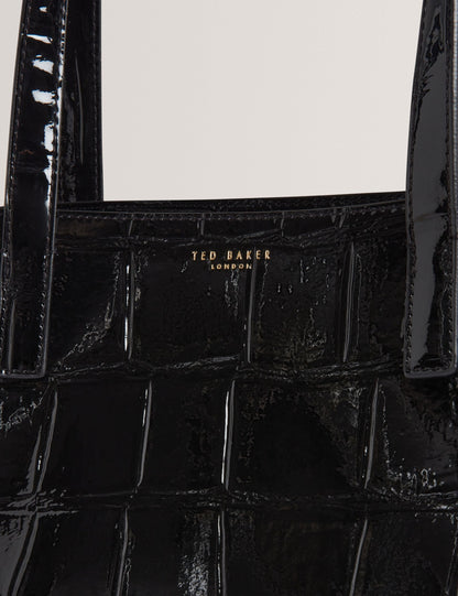 Ted Baker Welona Patent Croc Elongated Icon Tote Bag In Black Women's