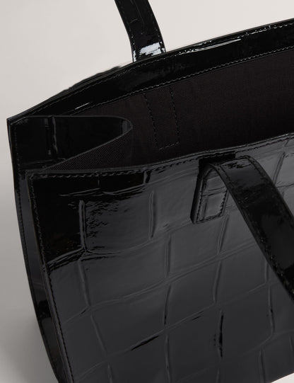 Ted Baker Welona Patent Croc Elongated Icon Tote Bag In Black Women's