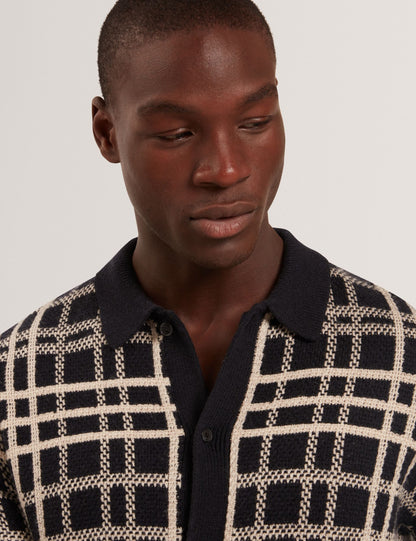 Ted Baker Jovien Check Print Buttonthrough Knit Polo