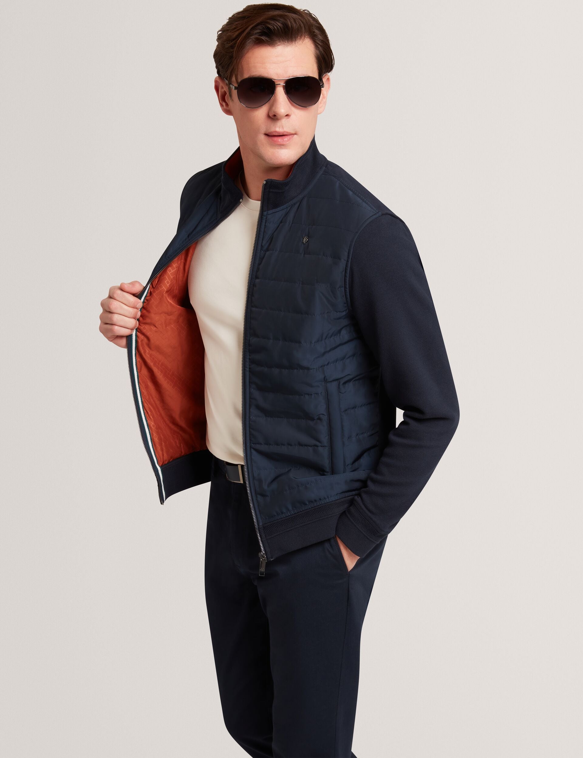 Ted Baker Durano Quilted Front Zipthrough Knit Jacket