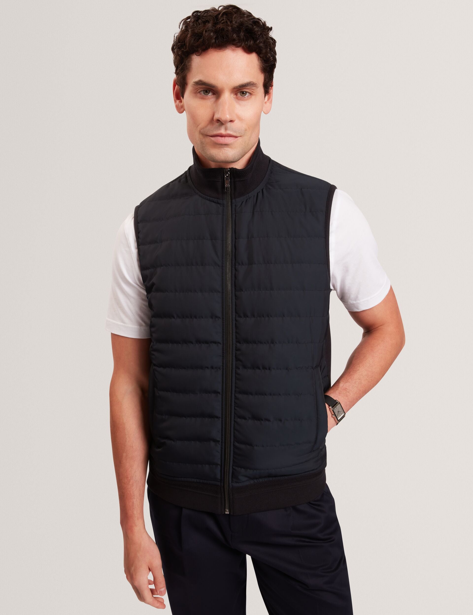 Ted Baker Pafavor Quilted Front Funnel Neck Zipup Gilet