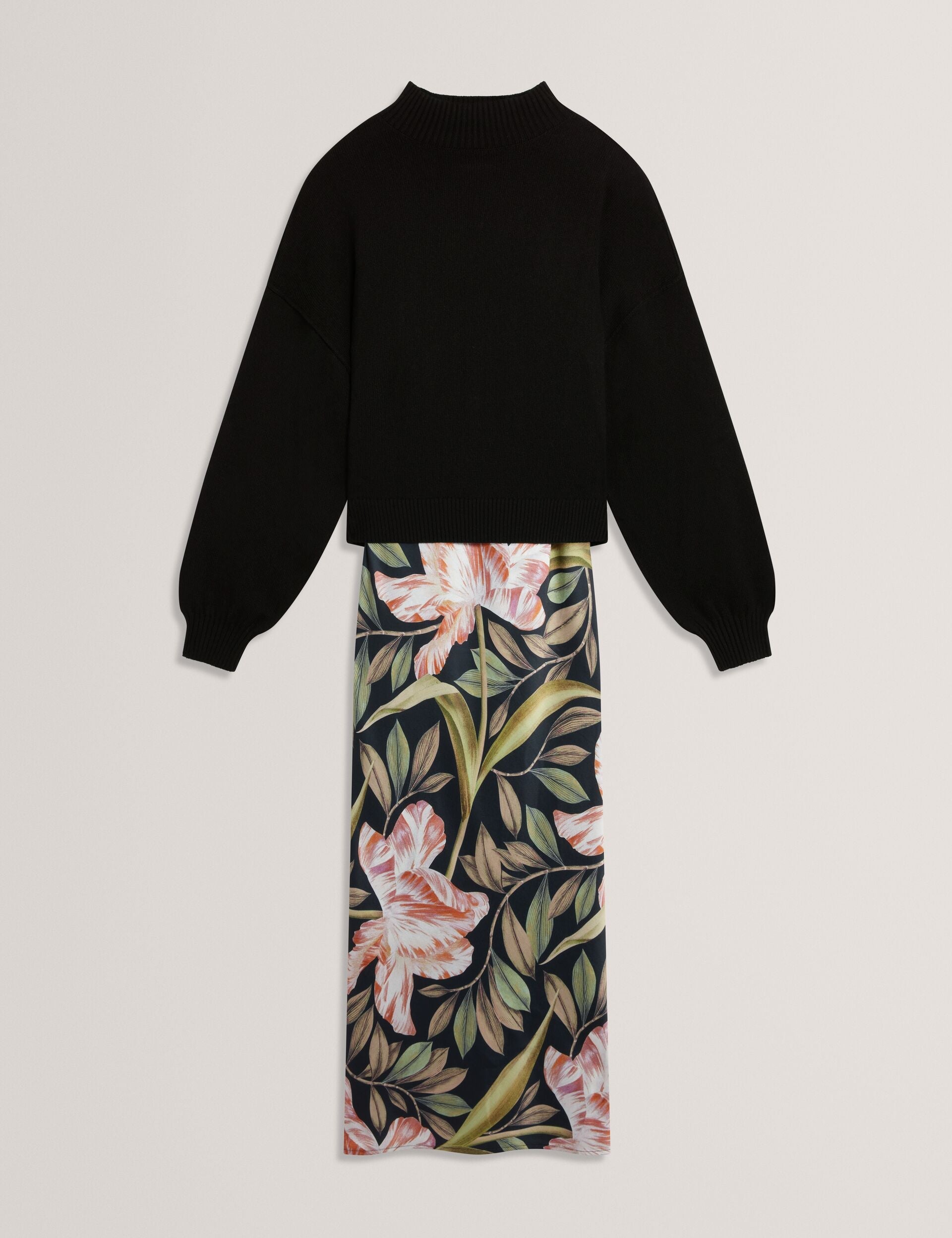 Ted Baker Bergnia 2In1 Printed Satin Slip Dress With Knit Jumper Women's