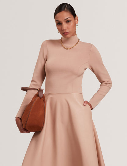 Ted Baker Allmie High Neck Knit Faux Leather Midi Dress Women's