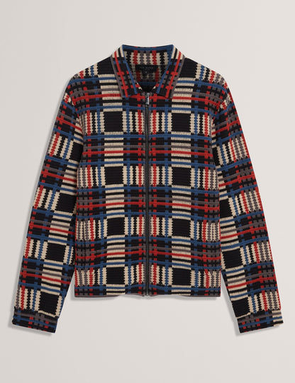 Ted Baker Henrein Pure Cotton Patchwork Knit Zip Jacket
