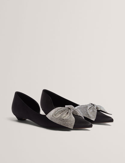 Ted Baker Crissly Rhinestone Bow Satin Pointed Kitten Heels Women's