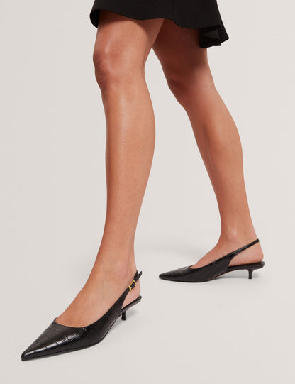 Ted Baker Kitiy Croc Leather Slingback Kitten Heel Shoes Women's