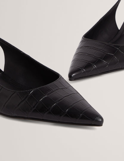 Ted Baker Kitiy Croc Leather Slingback Kitten Heel Shoes Women's
