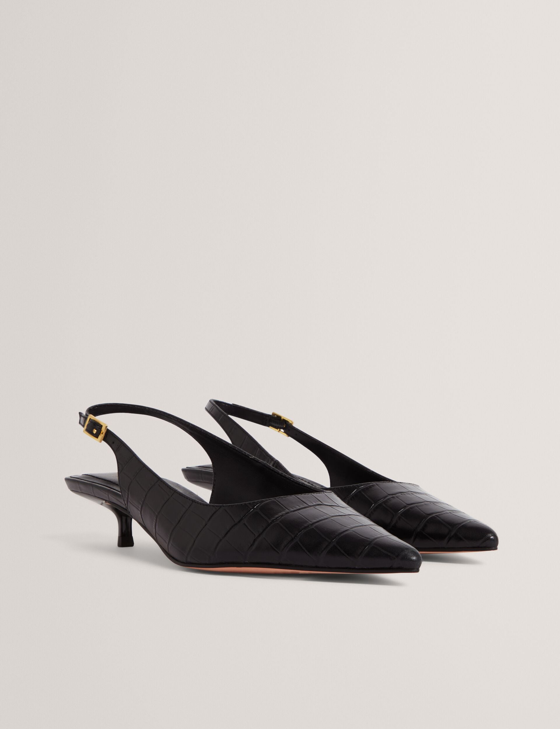 Ted Baker Kitiy Croc Leather Slingback Kitten Heel Shoes Women's