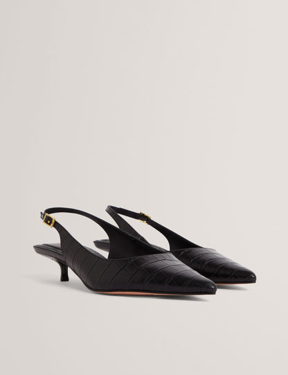 Ted Baker Kitiy Croc Leather Slingback Kitten Heel Shoes Women's