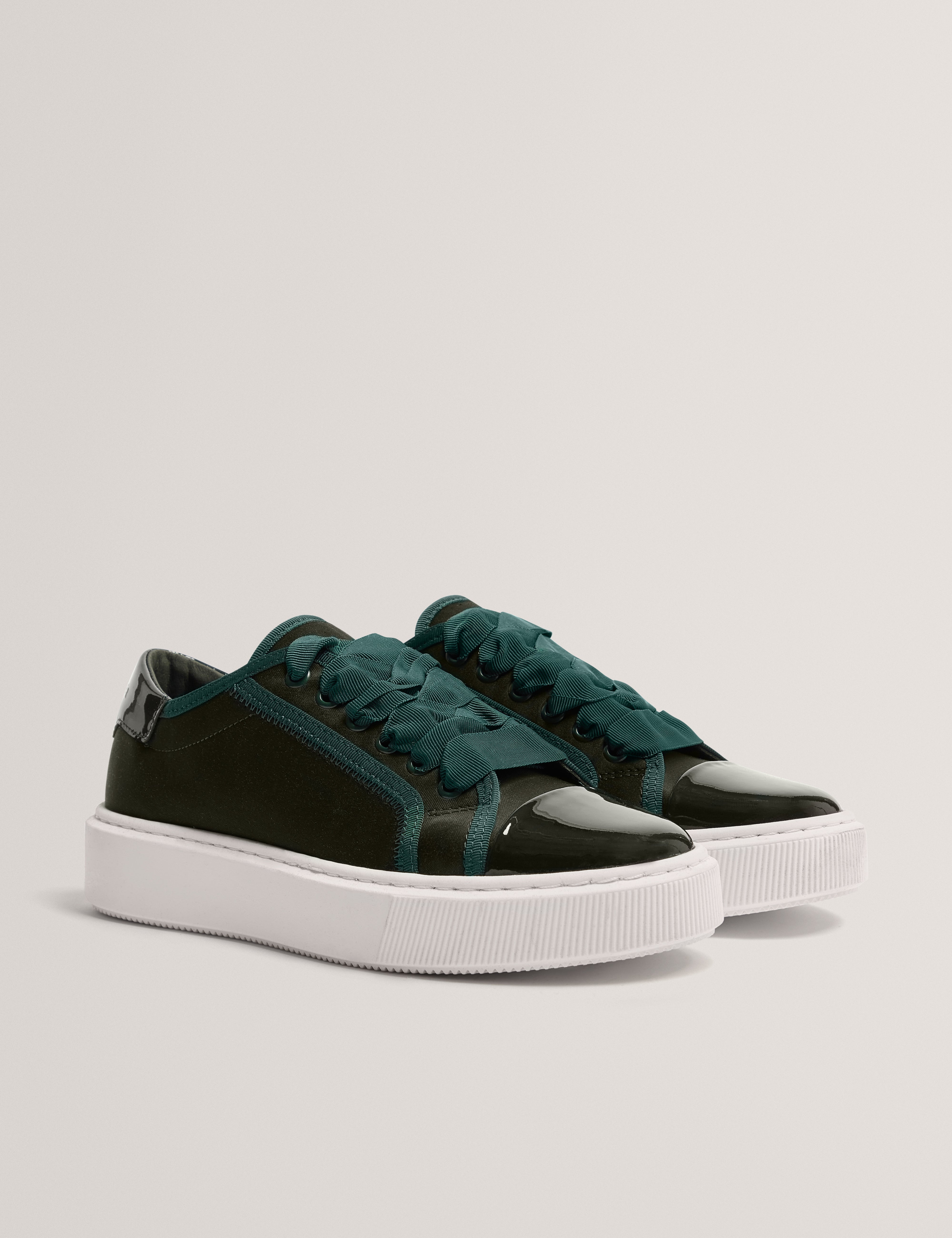 Ted Baker Zaiina Satin Ribbon Lace Platform Trainers In Green Women's