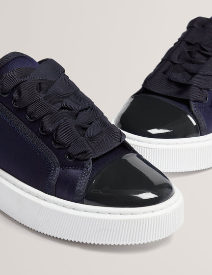 Ted Baker Zaiina Satin Ribbon Lace Platform Trainers In Navy Women's