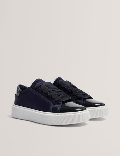 Ted Baker Zaiina Satin Ribbon Lace Platform Trainers In Navy Women's