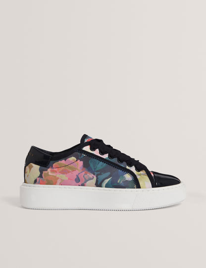 Ted Baker Zaiira Floral Print Satin Platform Trainers In Navy Women's