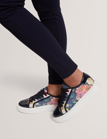 Ted Baker Zaiira Floral Print Satin Platform Trainers In Navy Women's
