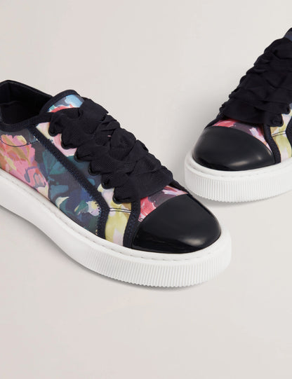Ted Baker Zaiira Floral Print Satin Platform Trainers In Navy Women's