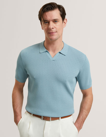 Ted Baker Luthen Zig Zag Knit Open Neck Polo