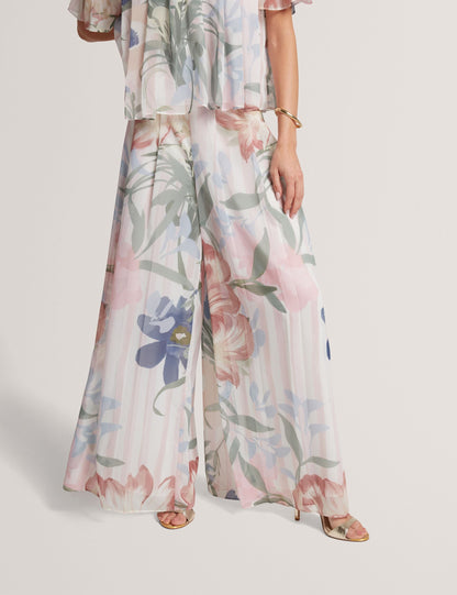Ted Baker Hurta Floral Pleated Chiffon Wide Leg Trousers Women's
