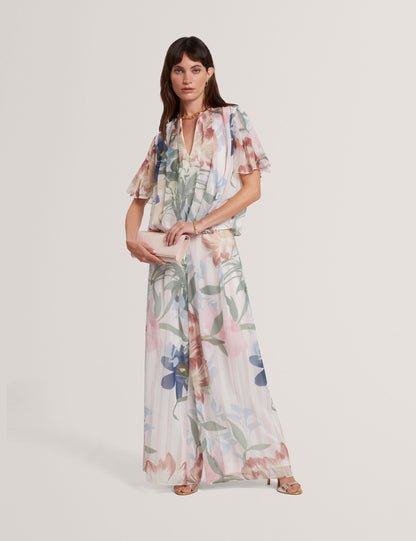 Ted Baker Hurta Floral Pleated Chiffon Wide Leg Trousers Women's
