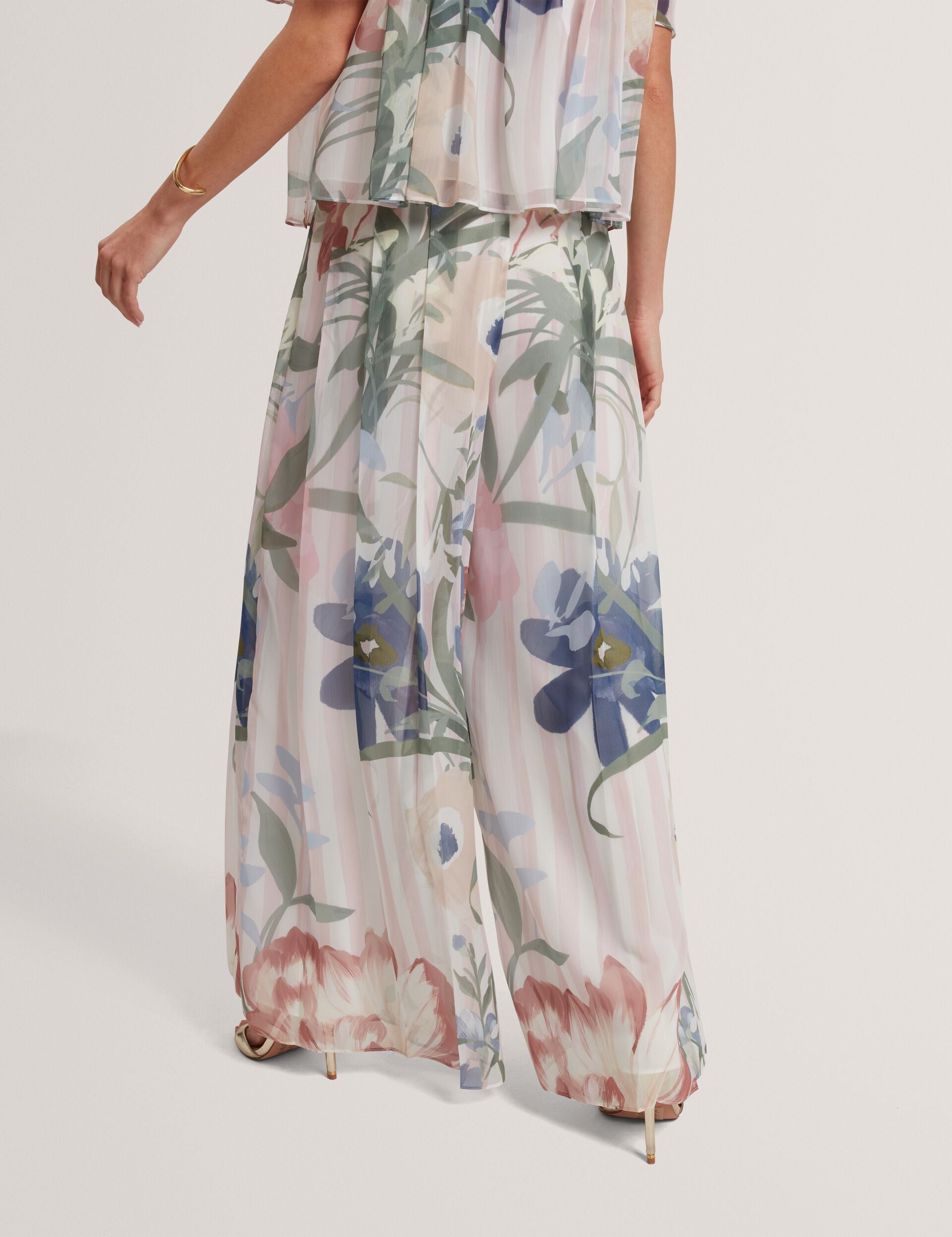 Ted Baker Hurta Floral Pleated Chiffon Wide Leg Trousers Women's