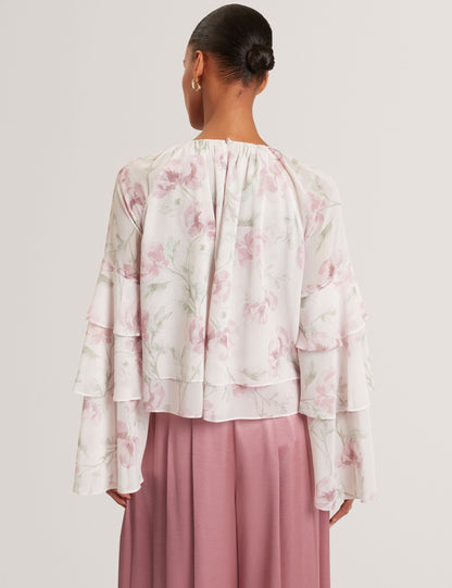 Ted Baker Rizaa Rose Print Frilled Long Sleeve Top Women's