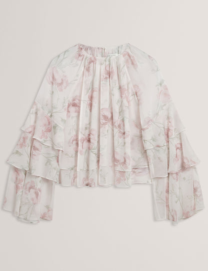 Ted Baker Rizaa Rose Print Frilled Long Sleeve Top Women's