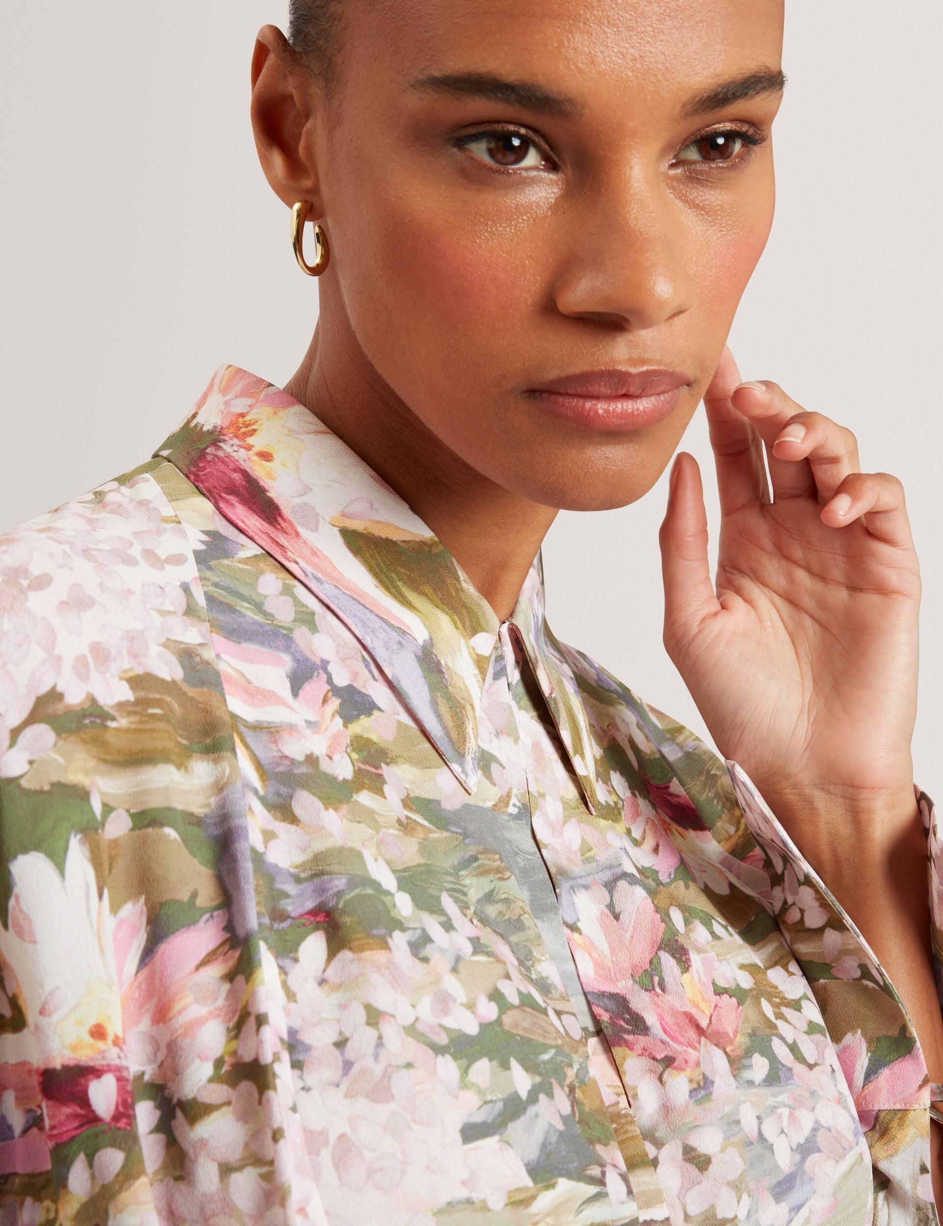 Ted Baker Wiinni Lilypad Print Tie Detail Long Sleeve Blouse Women's