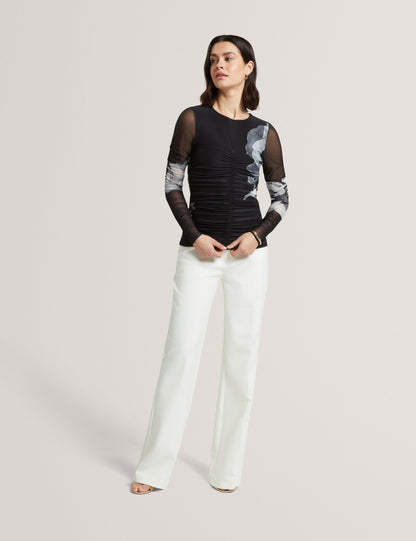 Ted Baker Ikena Dark Floral Ruched Mesh Long Sleeve Top Women's
